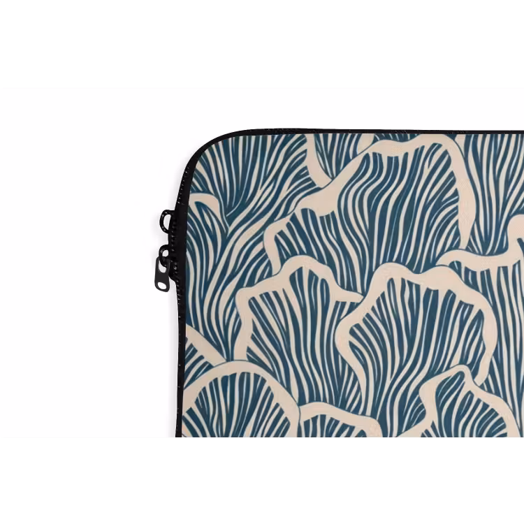Organisch - Blauw - Crème - Schelpen laptophoes neopreen klein 279 -detail
