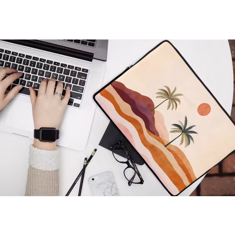 Palmbomen - Abstract - Zon - Heuvels laptophoes neopreen klein -bureau