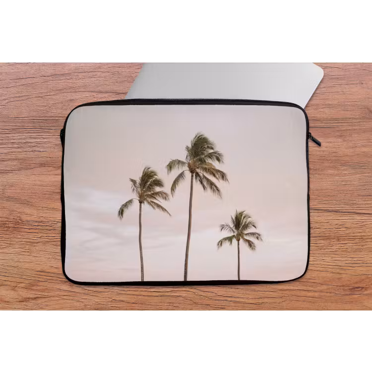 Palmbomen - Zonsondergang - Roze laptophoes neopreen klein -tafel