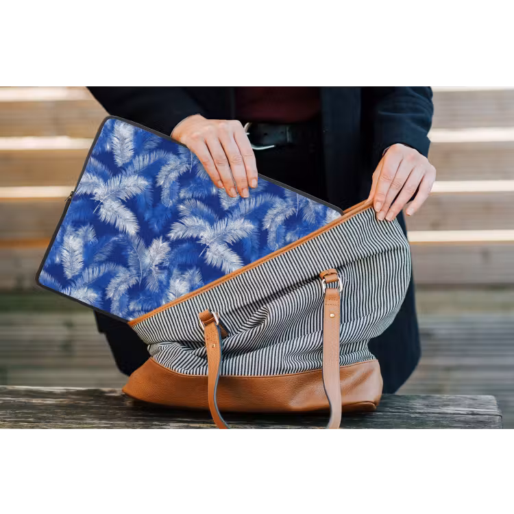 Palmblad - Patroon - Blauw laptophoes neopreen klein 279 -tas