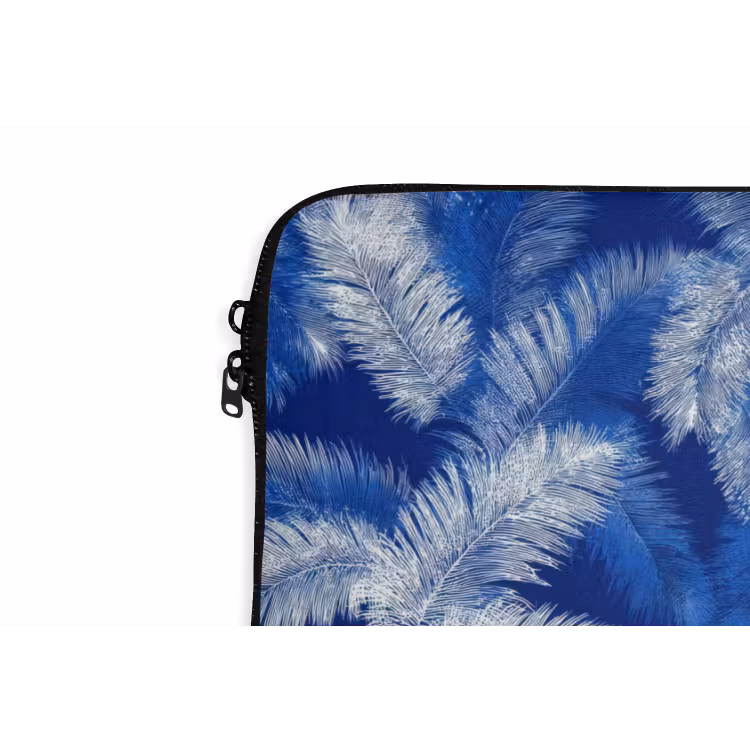 Palmblad - Patroon - Blauw laptophoes neopreen klein 279 -detail