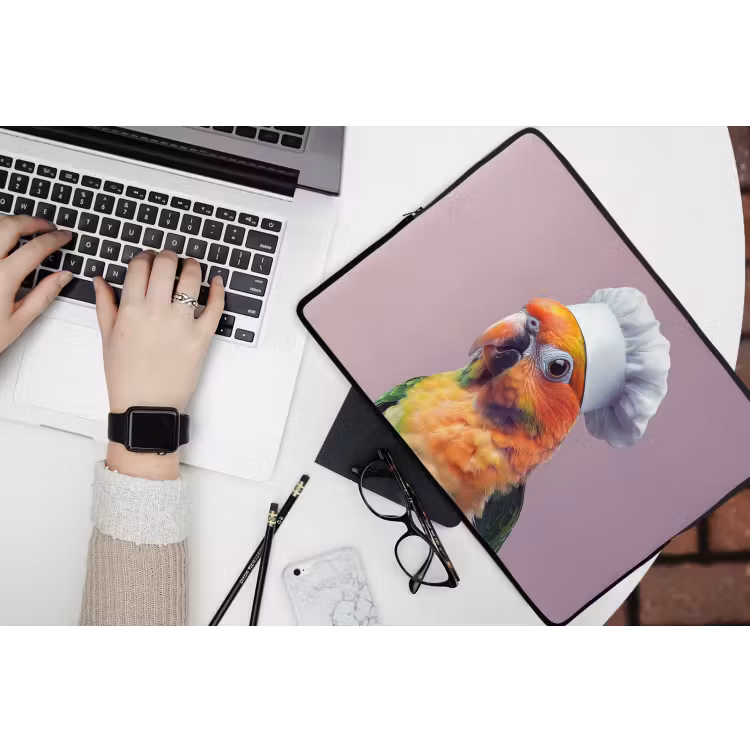 Papegaai - Koksmuts - Nieuwsgierig - Vogel laptophoes neopreen klein -bureau