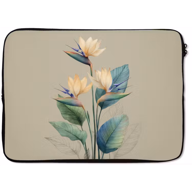 Paradijsvogelbloemen - Blauwgroene bladeren - Beige laptophoes neopreen klein -zkaufland3dotto