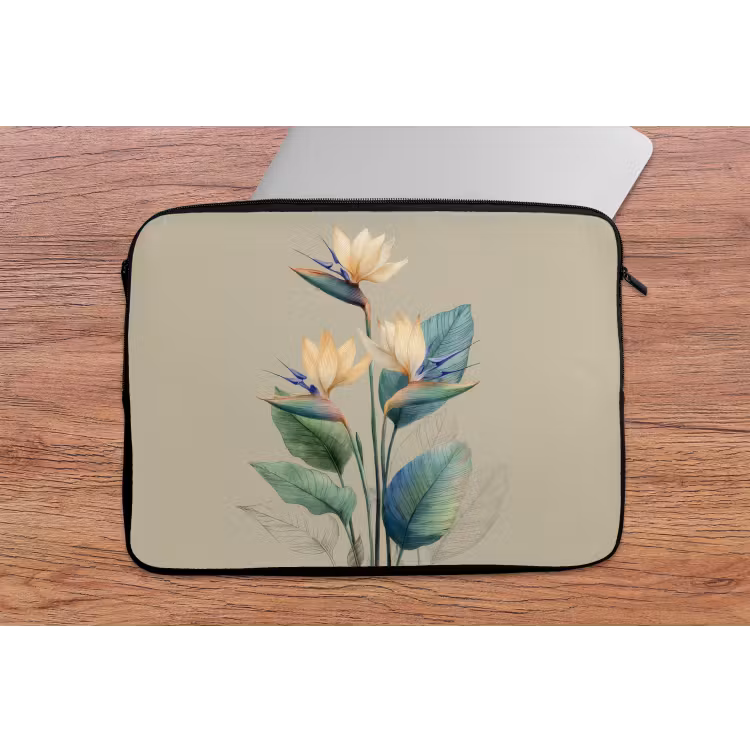 Paradijsvogelbloemen - Blauwgroene bladeren - Beige laptophoes neopreen klein -tafel