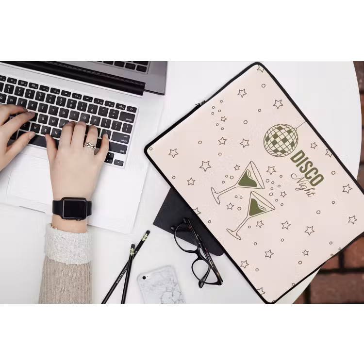 Feest - Disco - Drank - Illustratie - Groen laptophoes neopreen klein -bureau