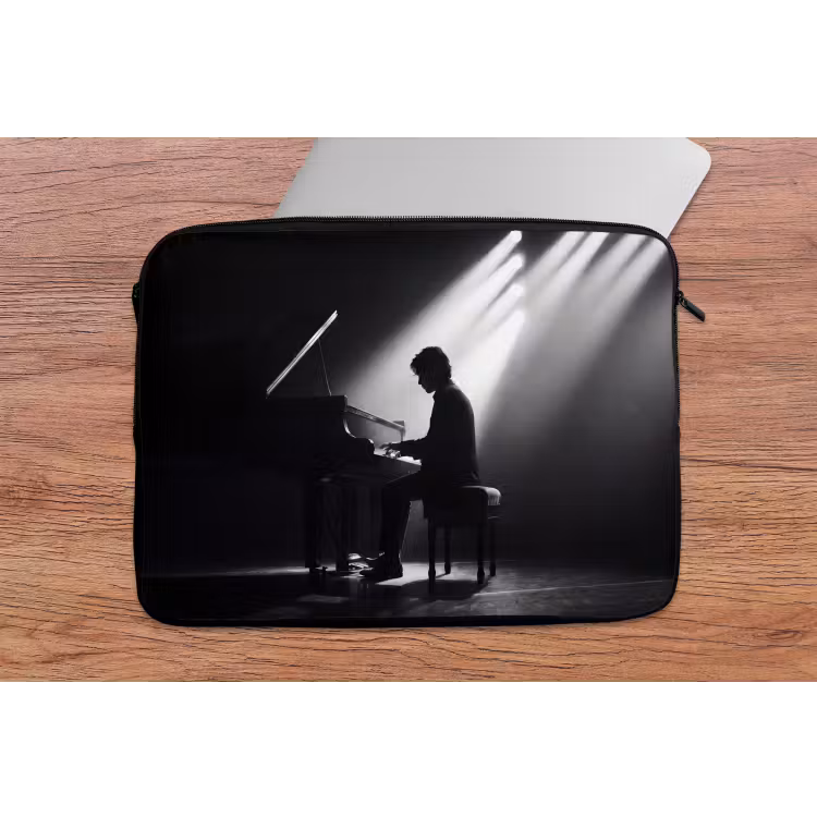 Persoon - Piano - Muziek - Zwart-wit - Podium laptophoes neopreen klein -tafel