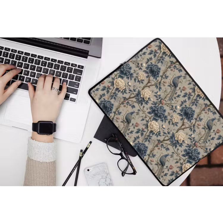 Pauw - Bloemen - Blauw laptophoes neopreen klein 279 -bureau