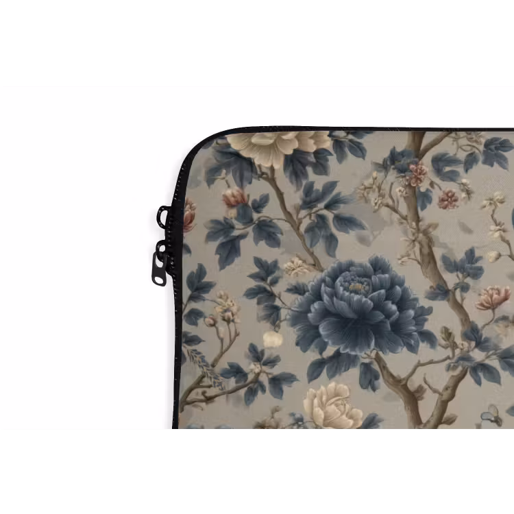 Pauw - Bloemen - Blauw laptophoes neopreen klein 279 -detail