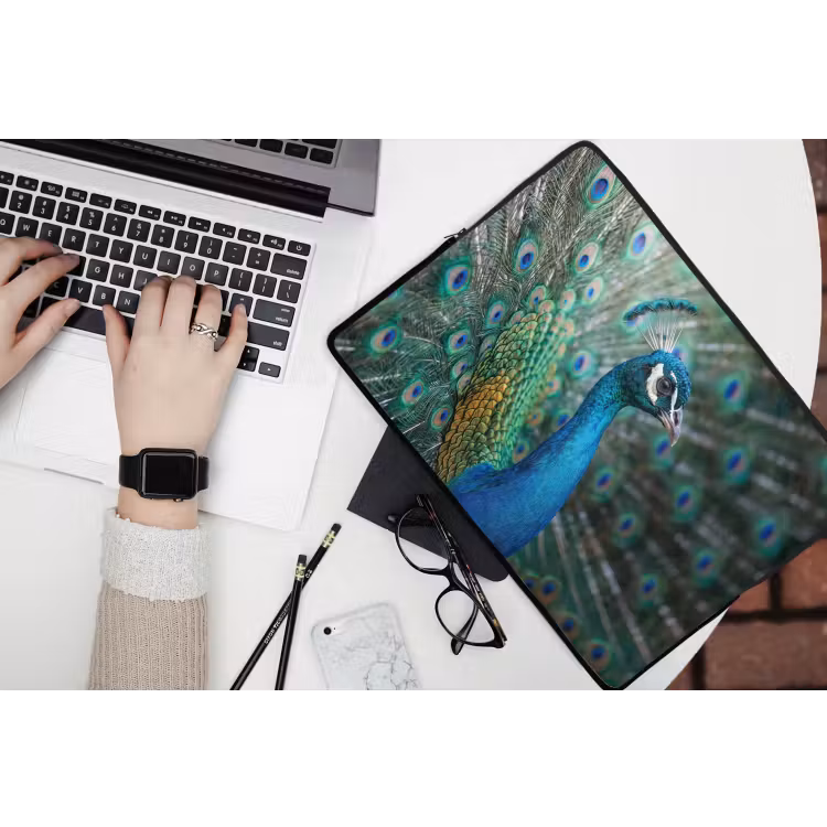 Pauw - Veren - Blauw laptophoes neopreen klein -bureau