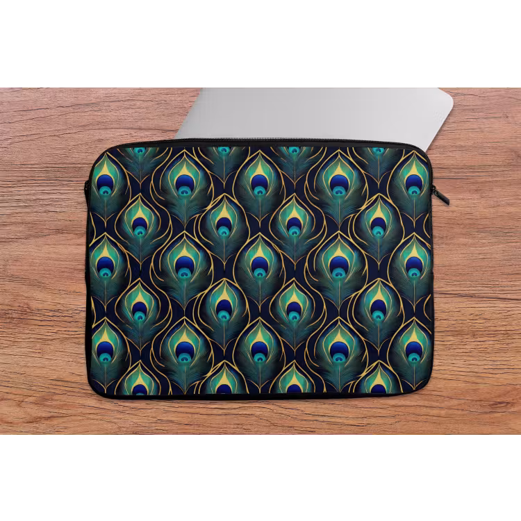 Pauw - Veren - Groen laptophoes neopreen klein 279 -tafel