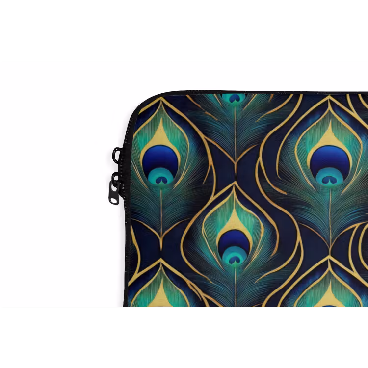 Pauw - Veren - Groen laptophoes neopreen klein 279 -detail