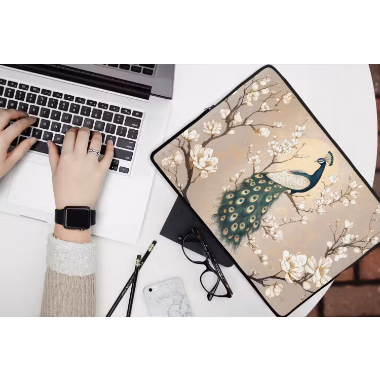 Pauw - Tak - Bloemen laptophoes neopreen klein -bureau