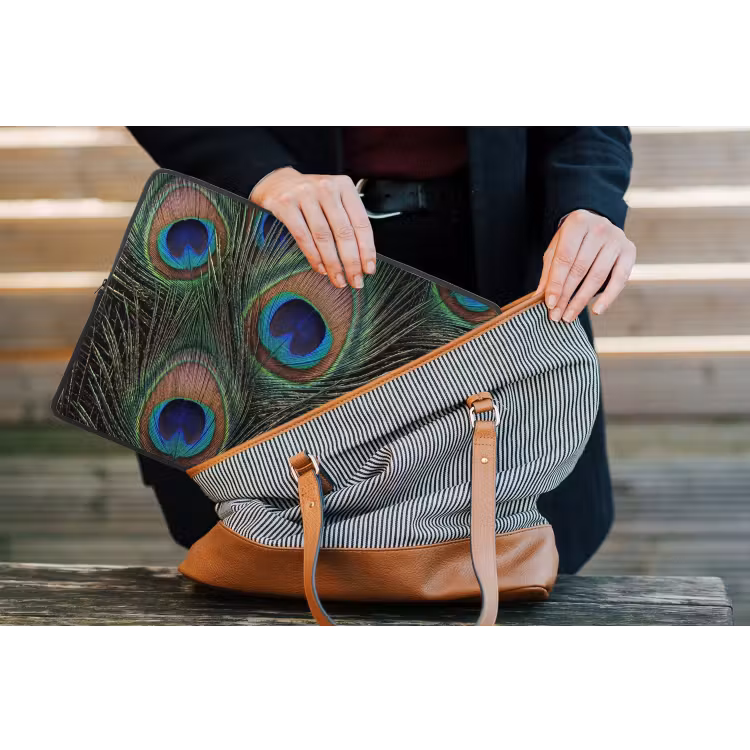 Pauwenveren - Klassiek - Groen laptophoes neopreen klein -tas