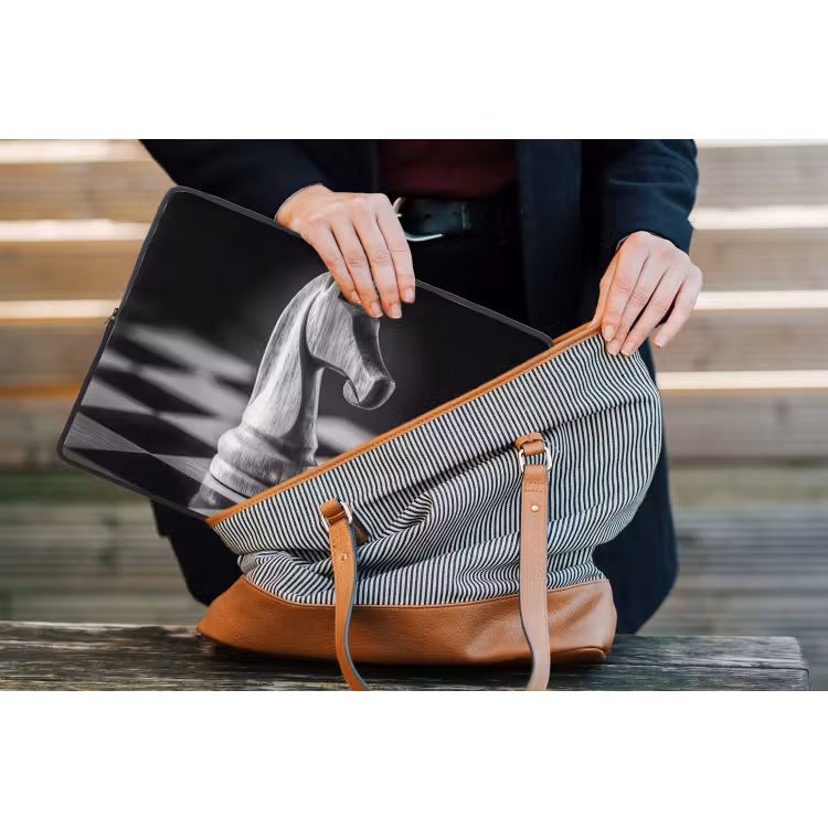 Paard - Hout - Schaalbord - Zwart laptophoes neopreen klein -tas