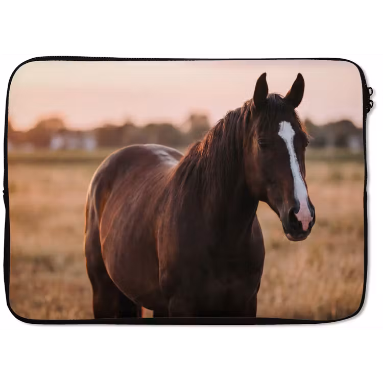 Paard - Zonsondergang - Bruin laptophoes neopreen klein -zkaufland3dotto