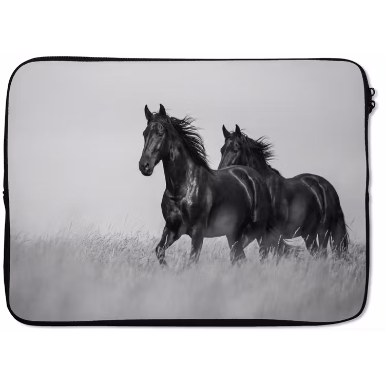 Paarden - Gras - Zwart - Wit laptophoes neopreen klein -zkaufland3dotto