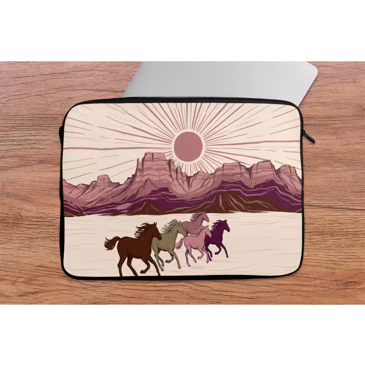 Paarden - Rennend - Woestijn - Natuur - Abstract laptophoes neopreen klein -tafel