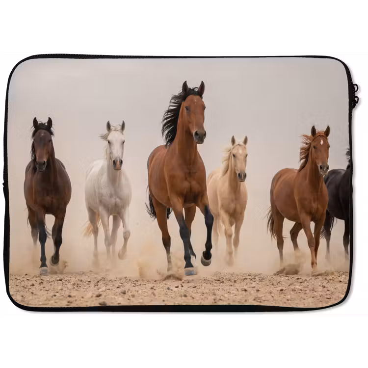 Kudde paarden - Stofwolk - Bruin - Zwart laptophoes neopreen klein -zkaufland3dotto