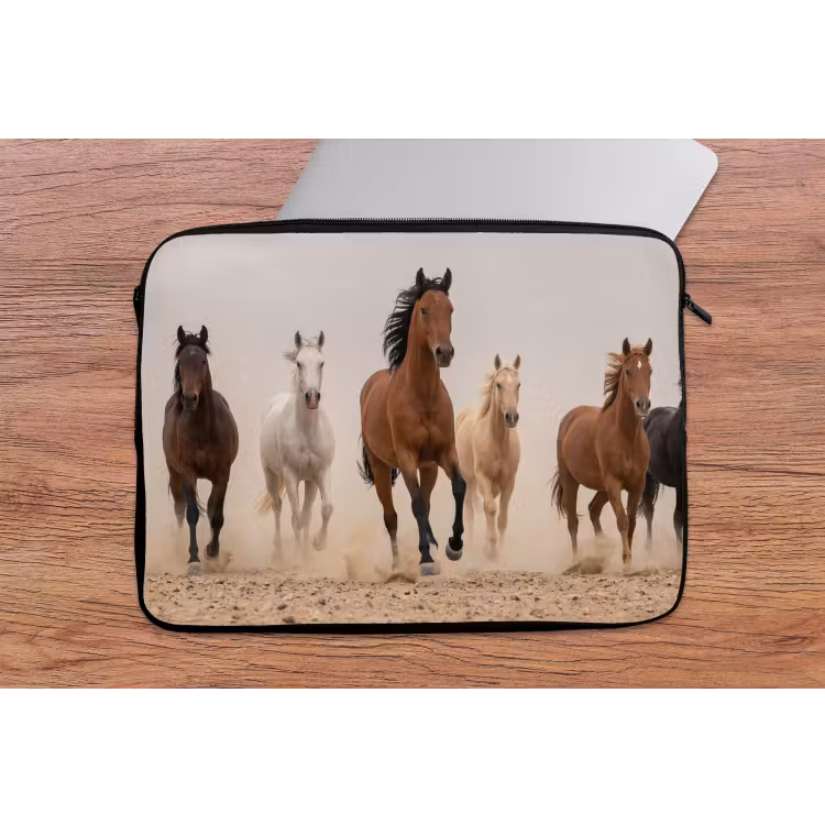 Kudde paarden - Stofwolk - Bruin - Zwart laptophoes neopreen klein -tafel