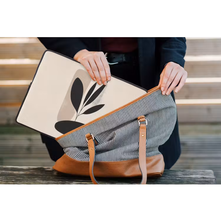 Plant - Beige - Japandi laptophoes neopreen klein -tas