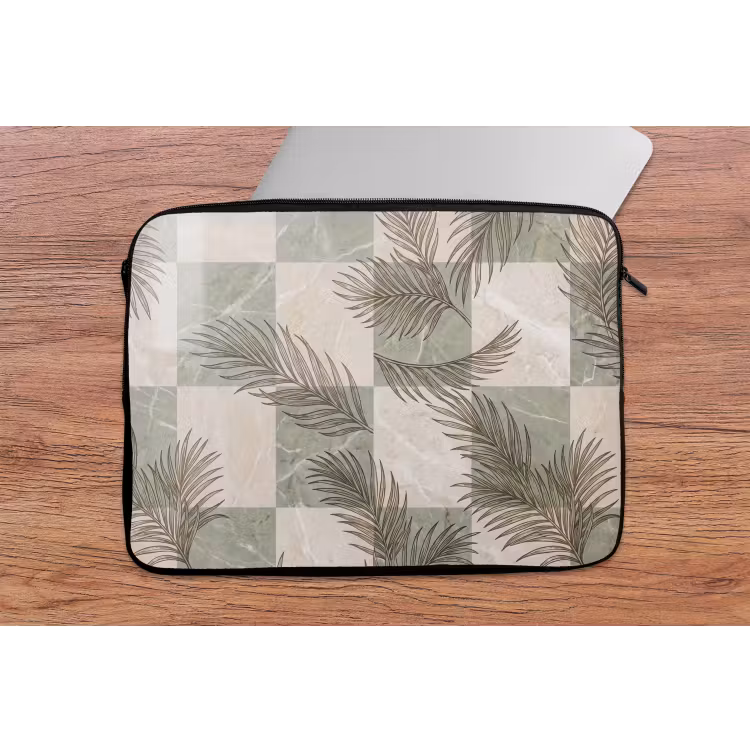 Planten - Bladeren - Marmer - Modern - Groen laptophoes neopreen klein -tafel