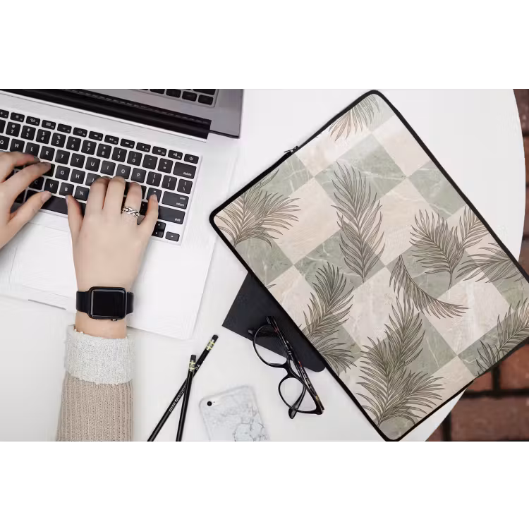 Planten - Bladeren - Marmer - Modern - Groen laptophoes neopreen klein -bureau