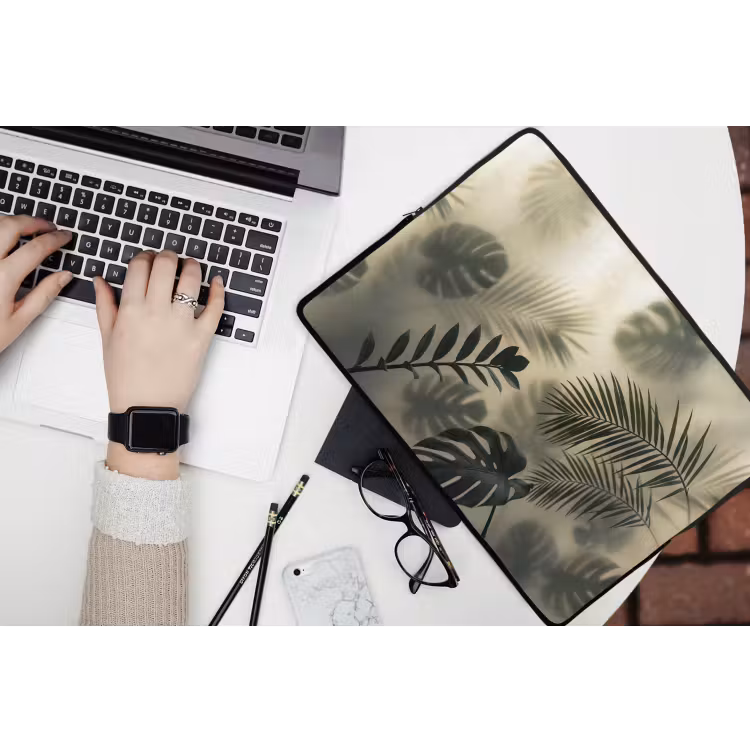 Planten - Bladeren - Schaduwen - Groen - Modern laptophoes neopreen klein -bureau