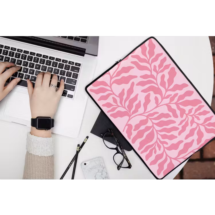 Planten - Organisch - Abstract - Modern - Roze laptophoes neopreen klein -bureau