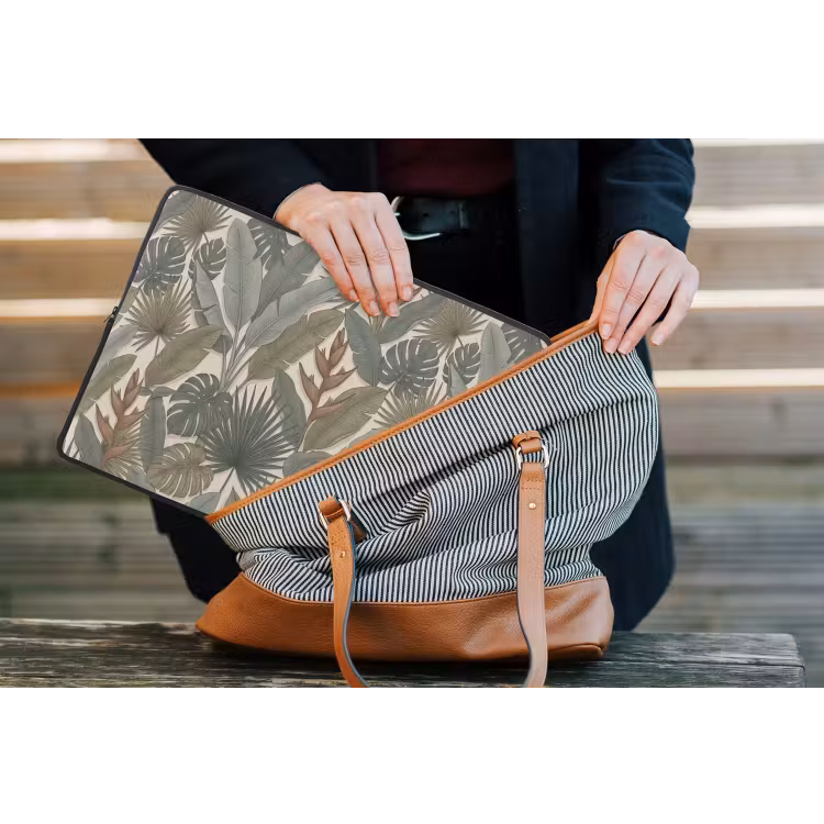 Planten - Tropisch - Natuur - Illustratie - Groen laptophoes neopreen klein -tas