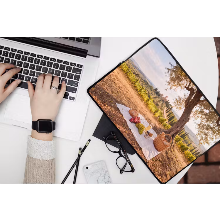 Picknick - Wijngaard - Landschap - Zomer - Eten laptophoes neopreen klein -bureau