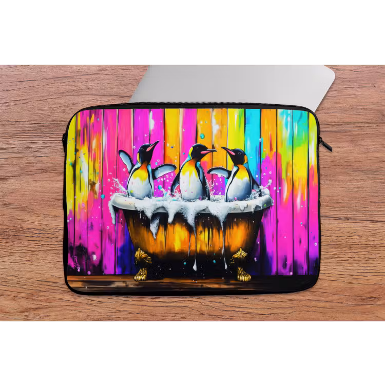 Pinguïns - Badkuip - Kleurrijk - Schuim laptophoes neopreen klein -tafel
