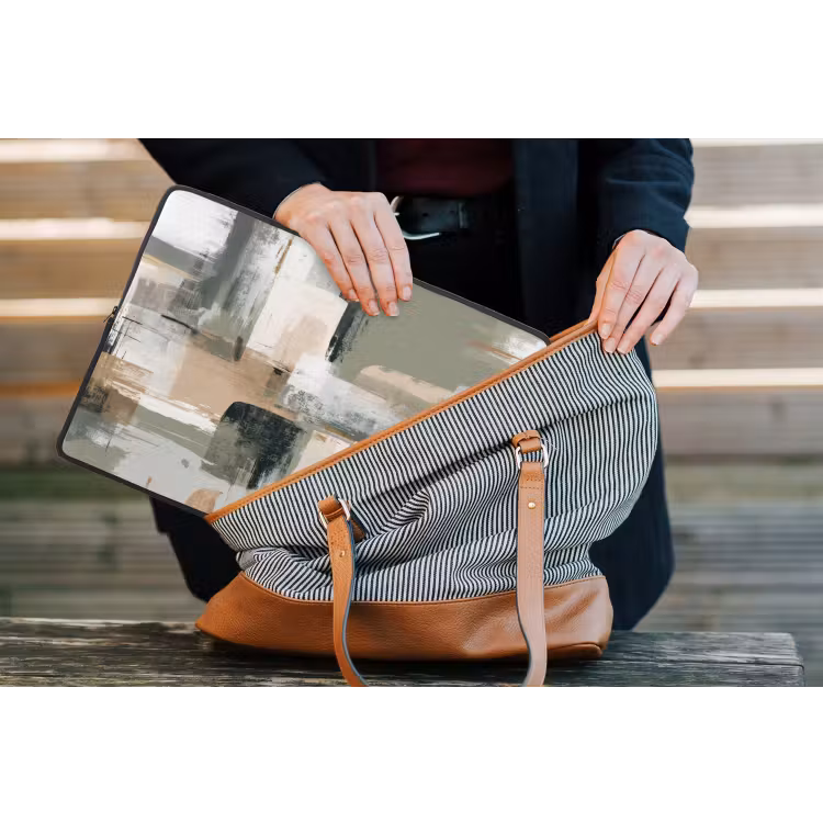 Penseelstreken - Abstract - Aardetinten laptophoes neopreen klein -tas
