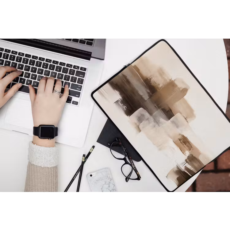Penseelstreken - Abstract landschap - Rust laptophoes neopreen klein -bureau