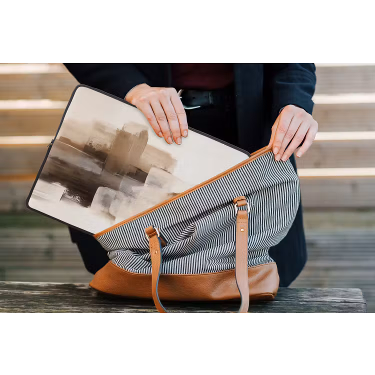 Penseelstreken - Abstract landschap - Rust laptophoes neopreen klein -tas