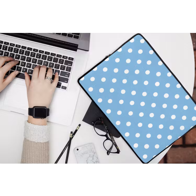 Polka - Dots - Blauw laptophoes neopreen klein 279 -bureau