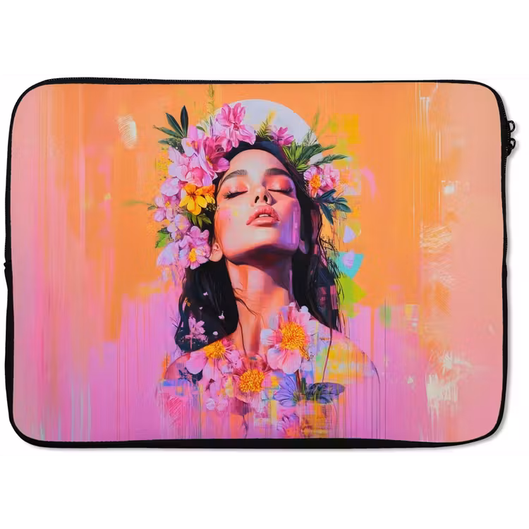 Portret - Bloemenkroon - Vrouw laptophoes neopreen klein -zkaufland3dotto