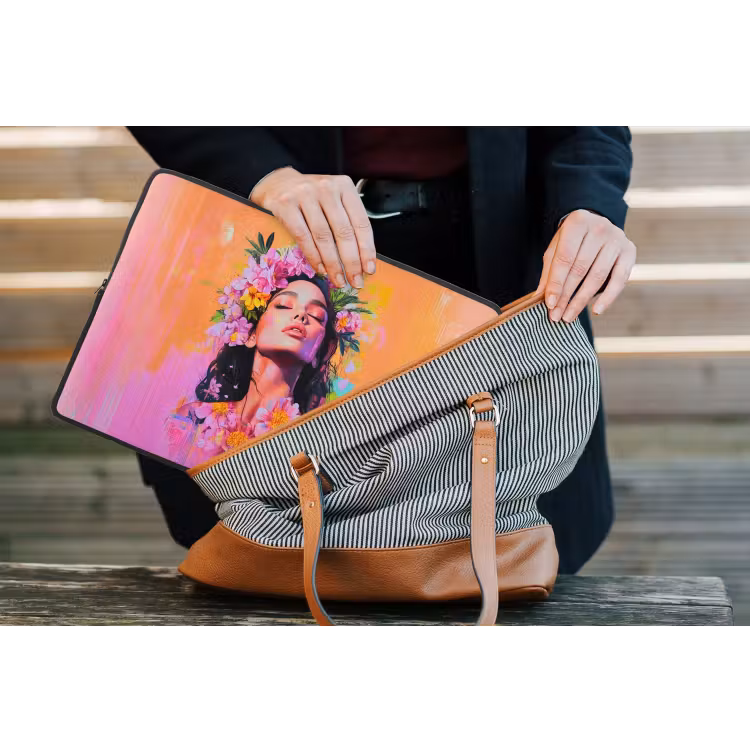 Portret - Bloemenkroon - Vrouw laptophoes neopreen klein -tas