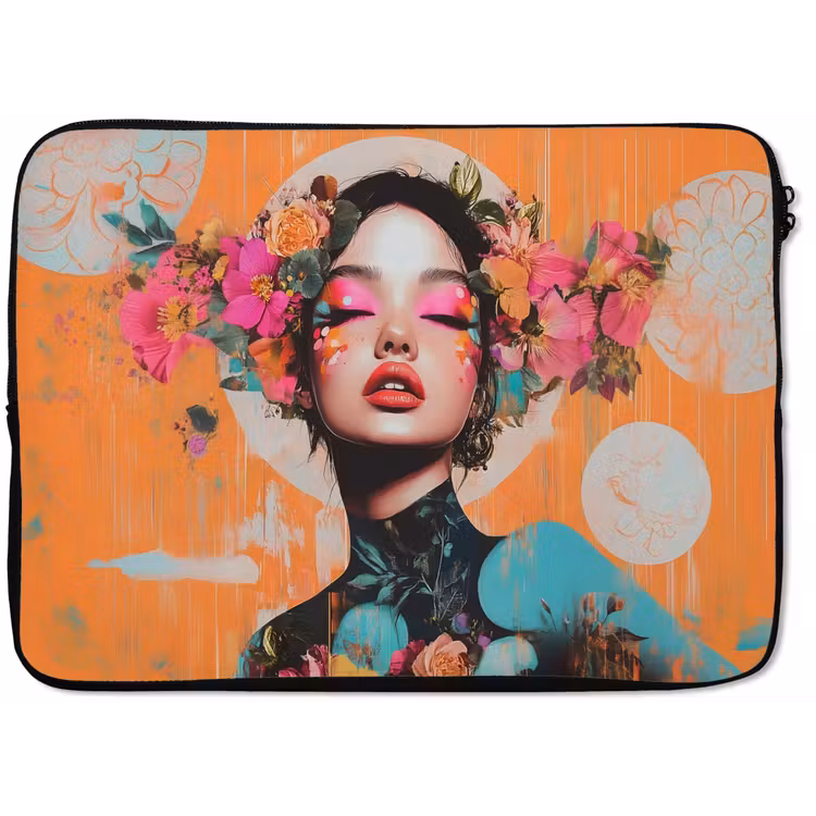 Portret - Vrouw - Abstract - Bloemen laptophoes neopreen klein -zkaufland3dotto