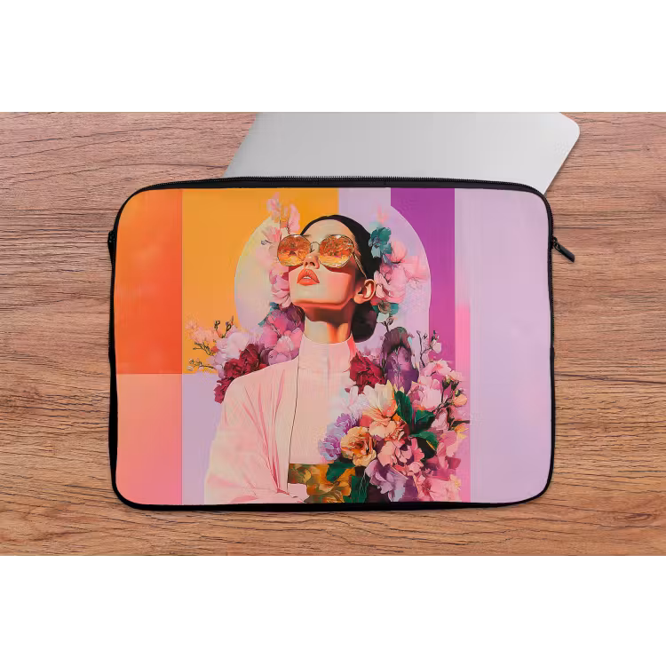 Portret - Vrouw - Abstract - Bloemen laptophoes neopreen klein -tafel