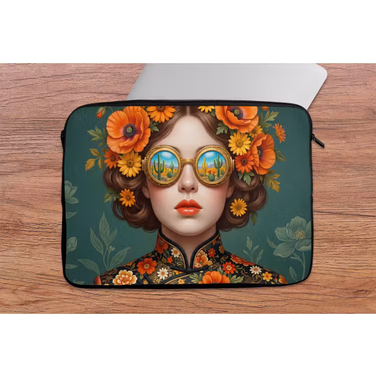 Portret - Vrouw - Kleurrijk - Expressief laptophoes neopreen klein -tafel