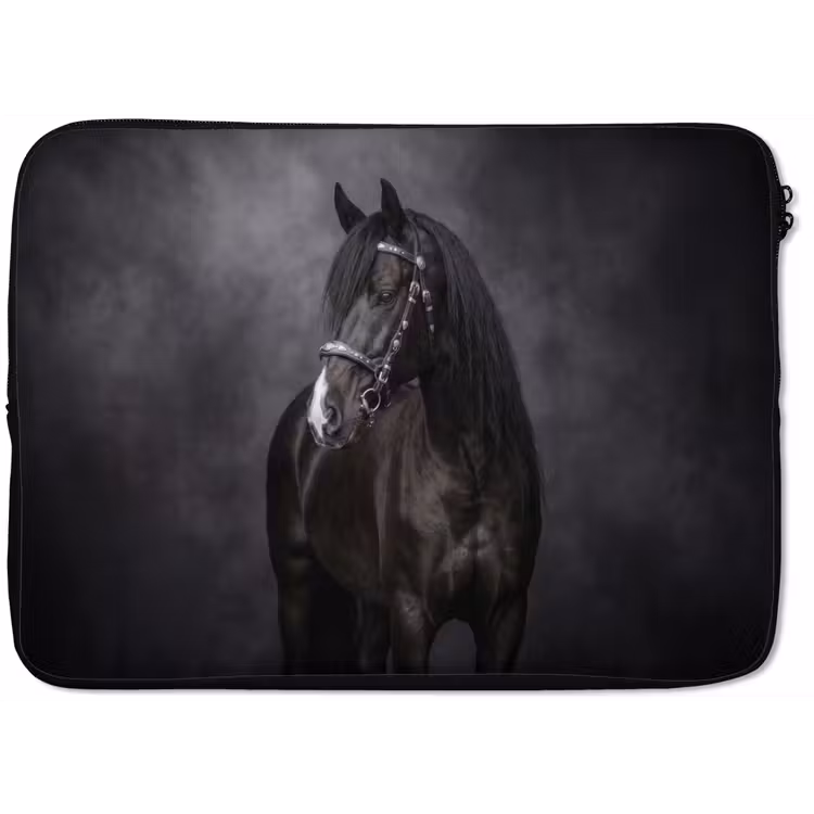 Portret - Paard - Zwart laptophoes neopreen klein -zkaufland3dotto