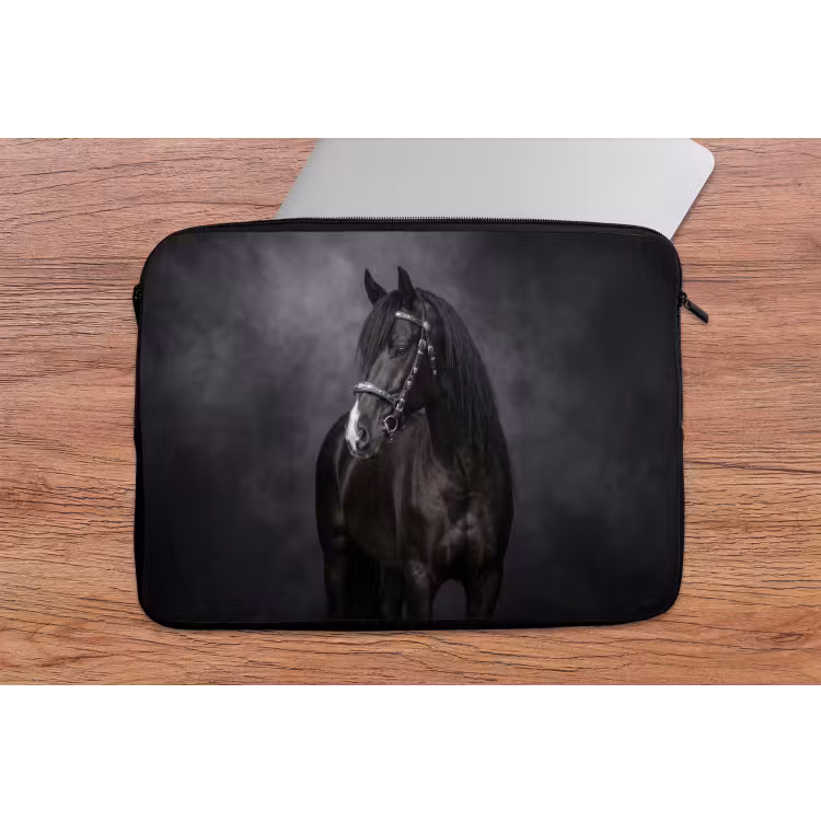 Portret - Paard - Zwart laptophoes neopreen klein -tafel