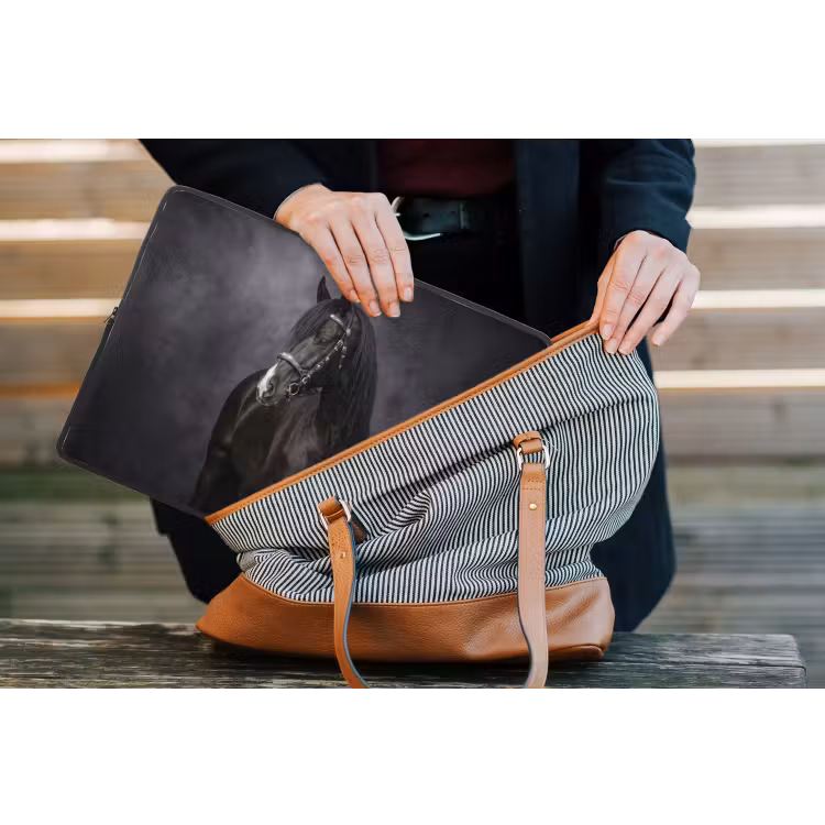 Portret - Paard - Zwart laptophoes neopreen klein -tas