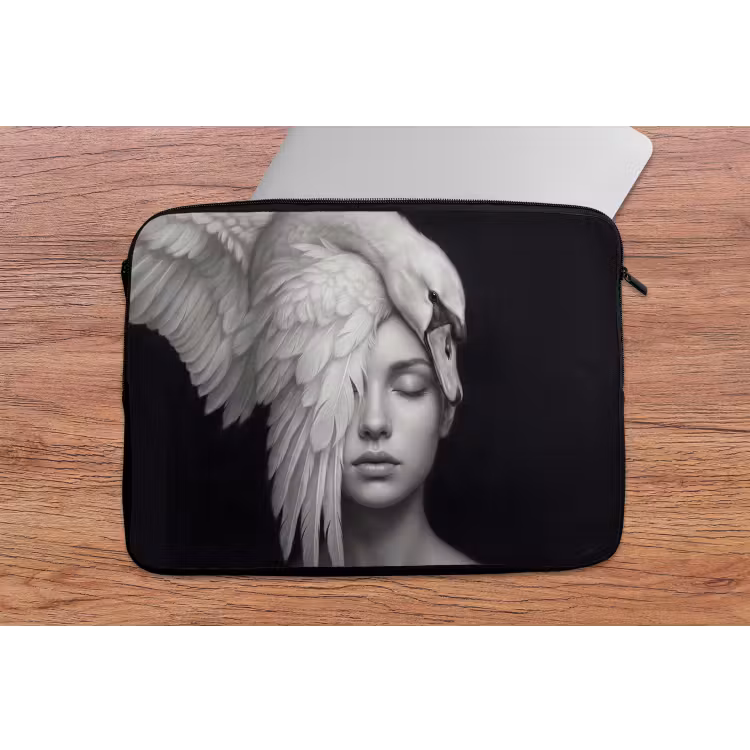 Portret - Zwaan - Zwart - Wit laptophoes neopreen klein -tafel