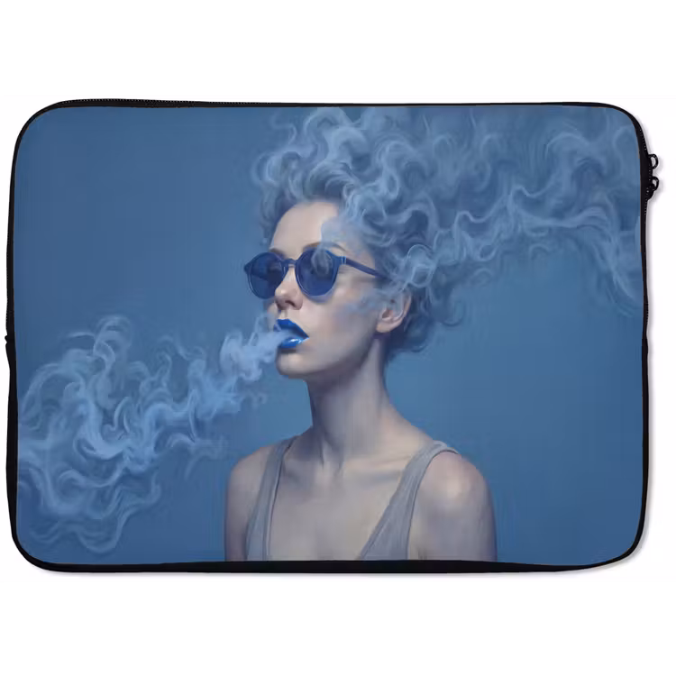 Portret - Zonnebril - Rook - Abstract - Blauw laptophoes neopreen klein -zkaufland3dotto