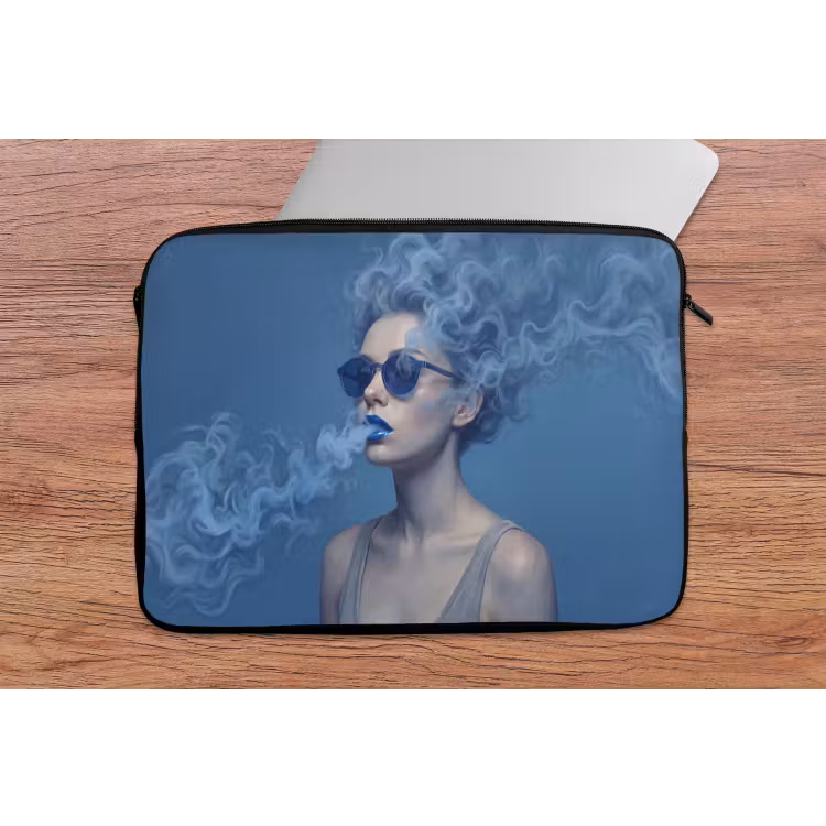 Portret - Zonnebril - Rook - Abstract - Blauw laptophoes neopreen klein -tafel