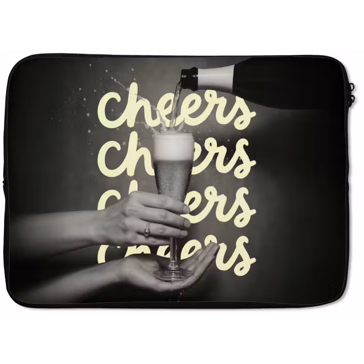 Cheers - Wijn - Zwart - Wit laptophoes neopreen klein -zkaufland3dotto
