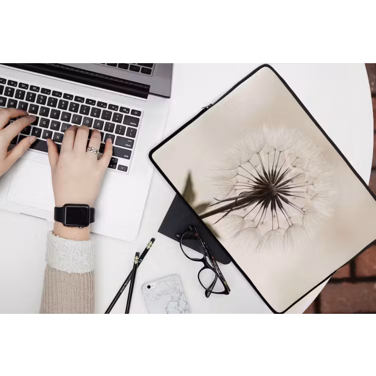 Paardenbloem - Minimalistisch - Wit laptophoes neopreen klein -bureau