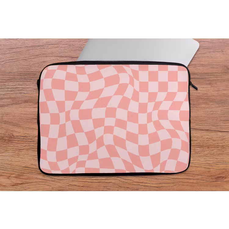 Hokjes patroon - Roze - Golvende lijnen laptophoes neopreen klein -tafel