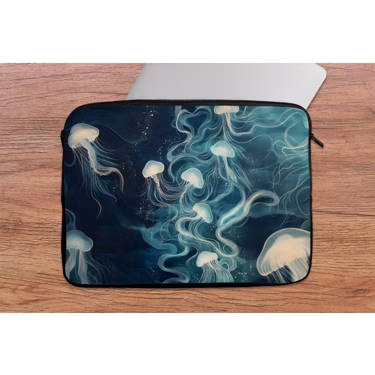 Kwallen - Zee - Wit - Golven laptophoes neopreen klein -tafel